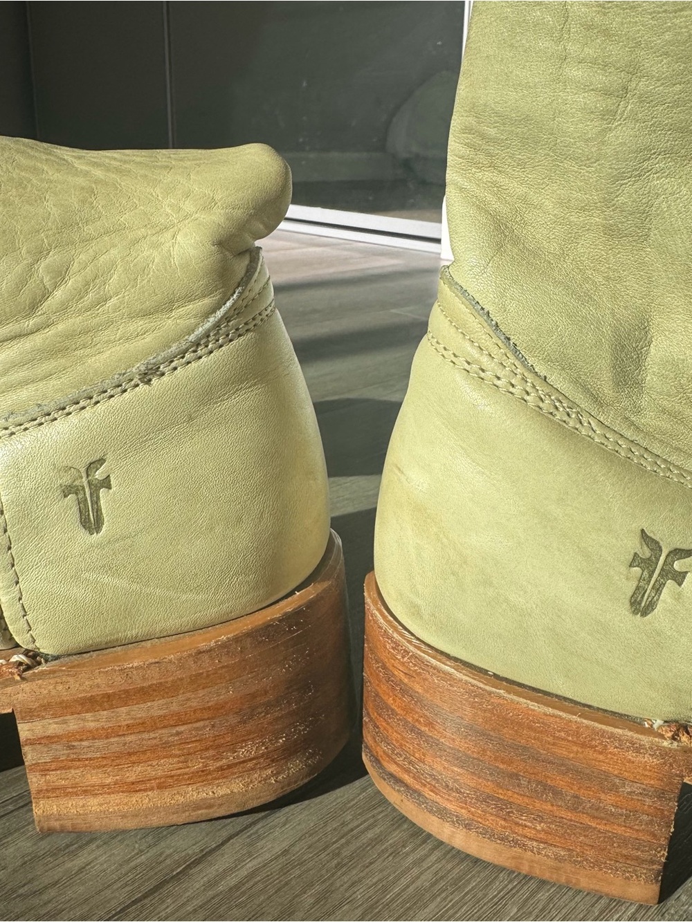 Frye Tall Leather Heeled Boots in beige - Picture 9 of 10